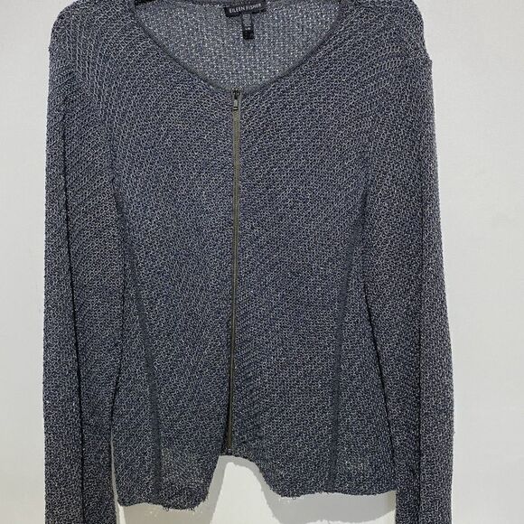 Eileen Fisher Women's Gray Long Sleeve Zip Cardigan Sweatshirt Size Large - Picture 1 of 10